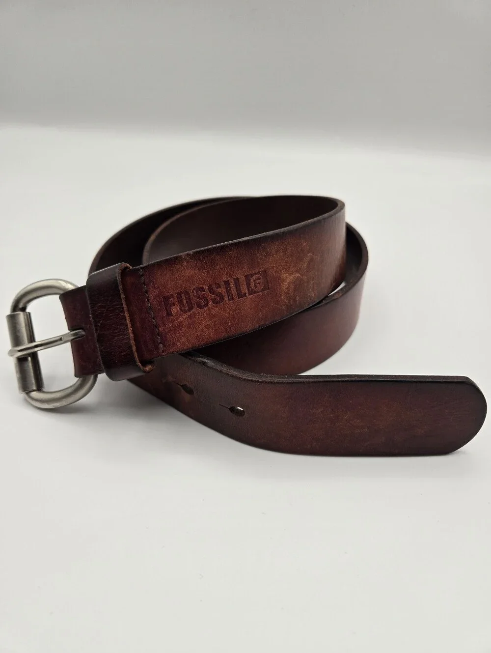 Vintage Fossil Full Grain Cowhide Leather Brown Belt Mens Size 36